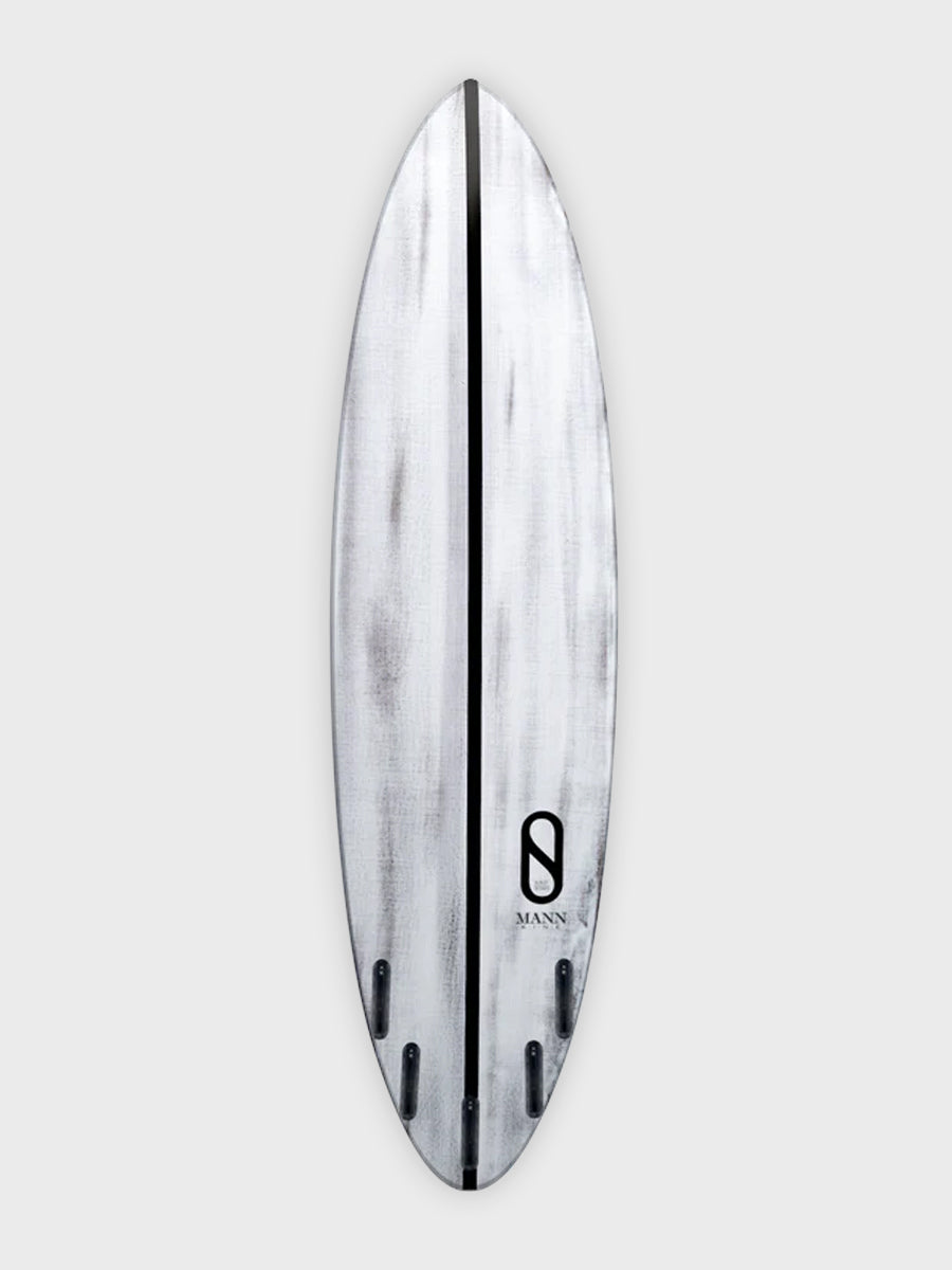 Firewire Boss Up Ibolic Volcanic surfboard - bottom view showing fin setup