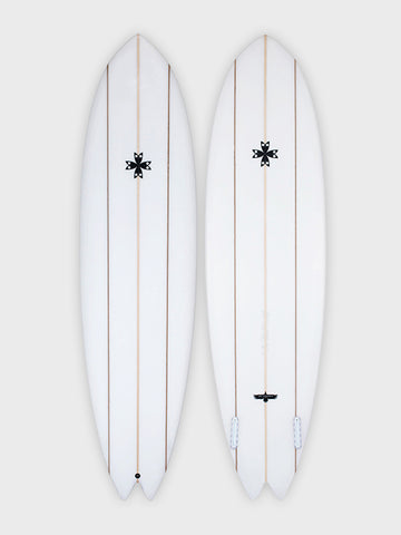 Cosmic Twin Triple Stinger Joel Fitzgerarld Surfboard Front And Back View 