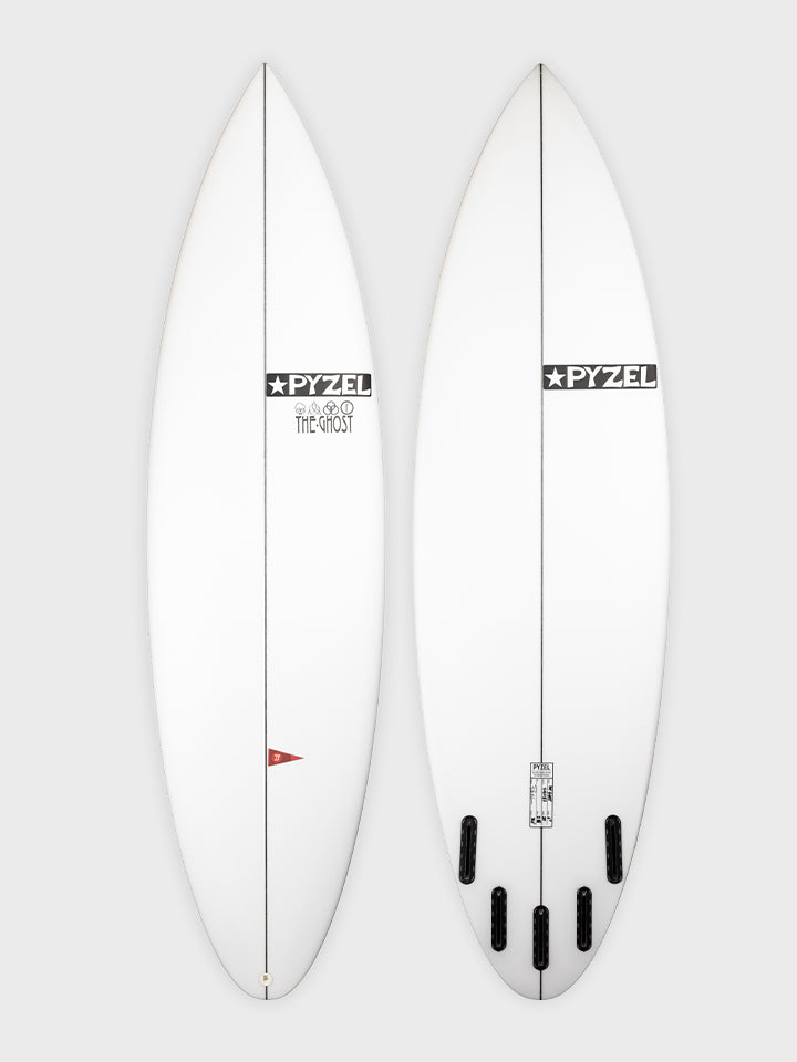 Pyzel Ghost surfboard - deck and bottom view of the high-performance shortboard