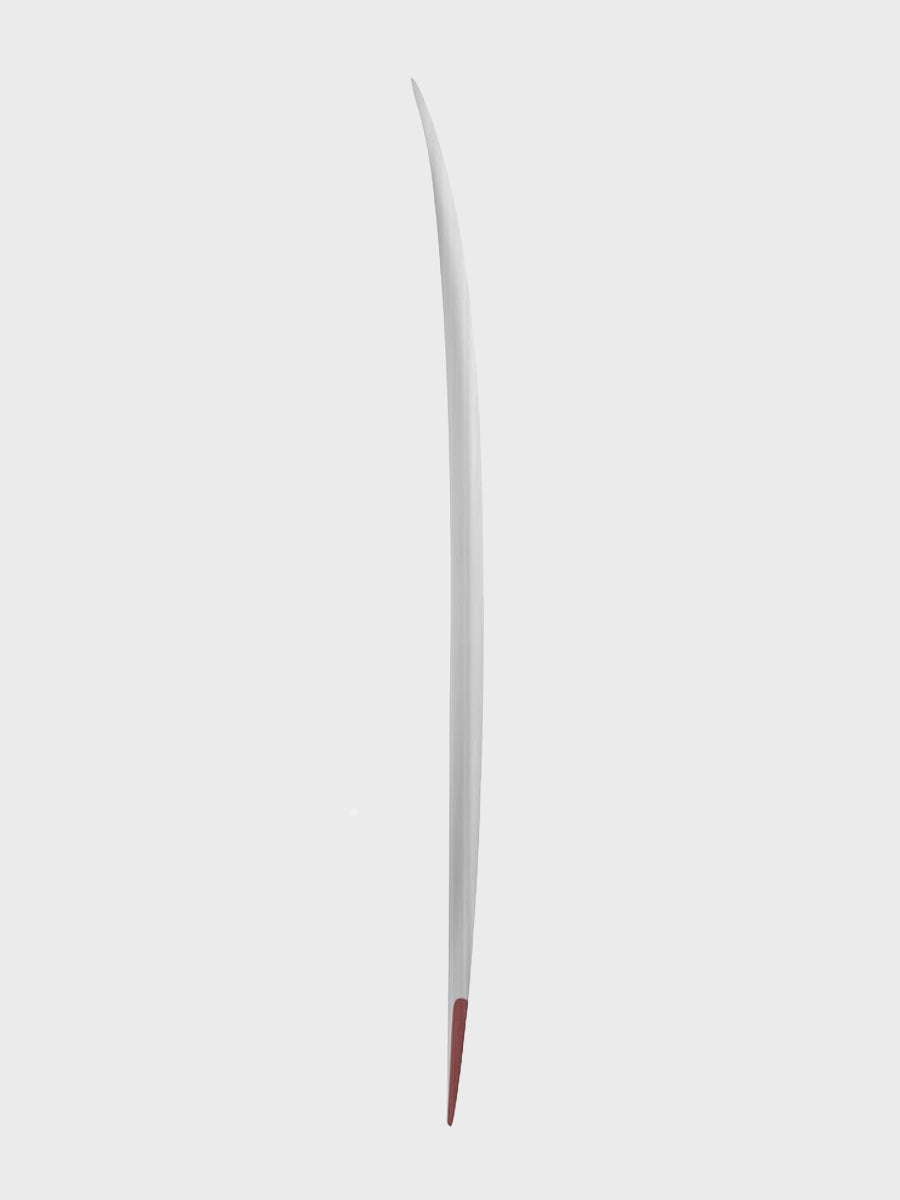 HIBT 3+3 Thunderbolt surfboard - rail profile, red tail colourway