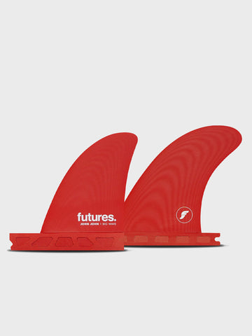 John John Florence Big Wave Futures Red Quad Fins Flat-lay Front View 