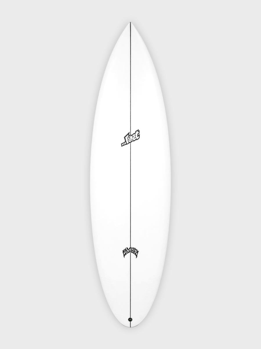 Lost Mini Driver surfboard - full deck view, clear tint finish