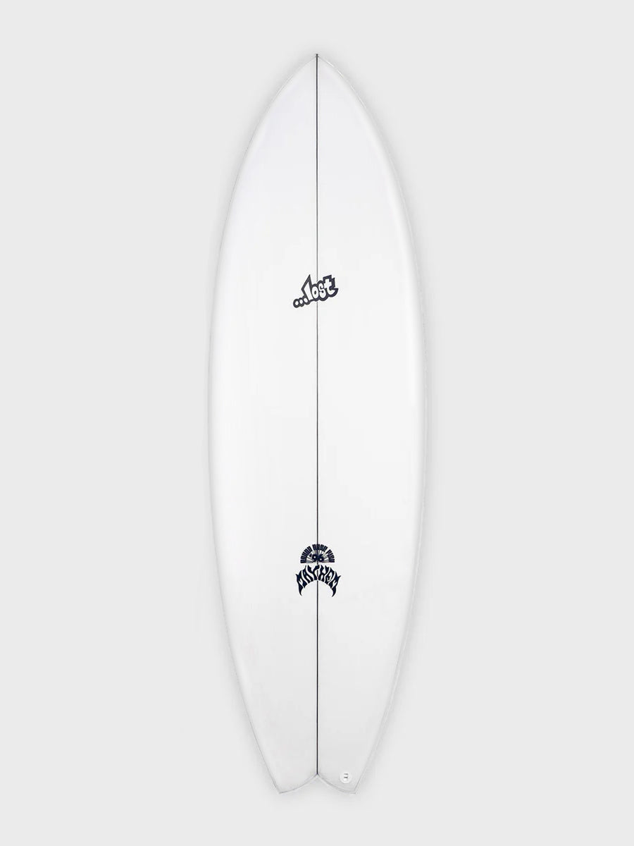 Lost RNF 96 surfboard deck view - classic retro fish shape