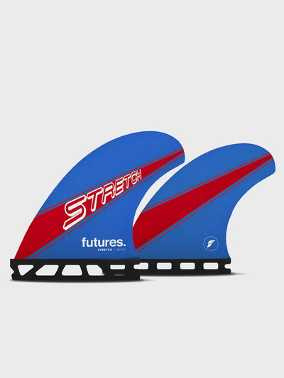 Stretch Futures Quad Blue And Red Fins Flat-lay Front And Back View