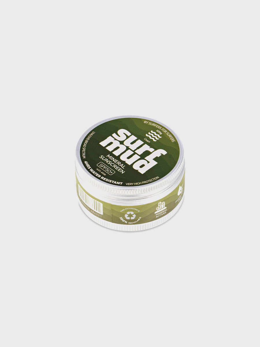 Mineral Surf Mud 100g Sunscreen SPF50+ Flat-lay Side View 