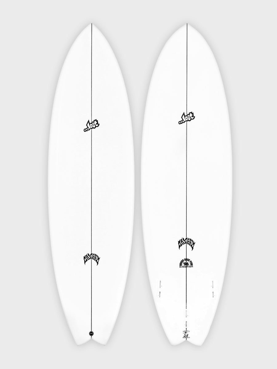 Lost RNF 96 King Fish surfboard - deck view showing both boards